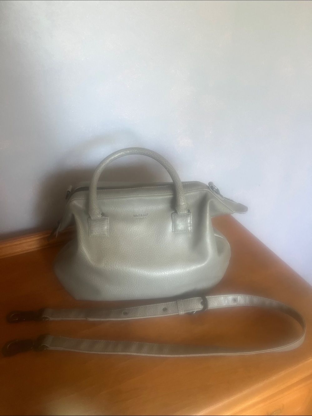Matt & Nat Pebbled Leather Satchel in Light Gray